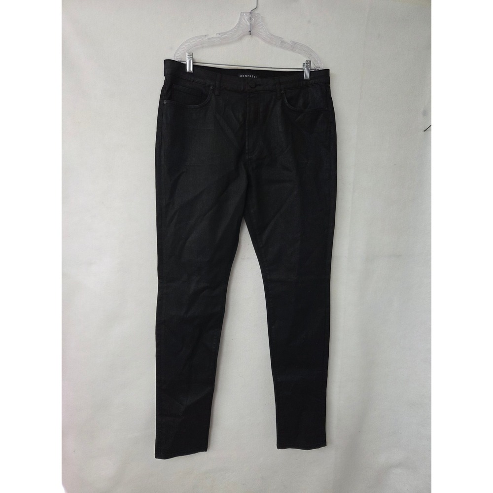Monfrere Greyson Coated Noir Jeans Mens 38x35 Black Waxed Skinny Fit 1026C19‎